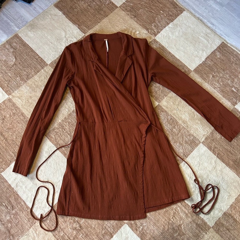 Free People Helena Wrap Dress Coconut Shell Burnt Orange - Picture 11 of 11